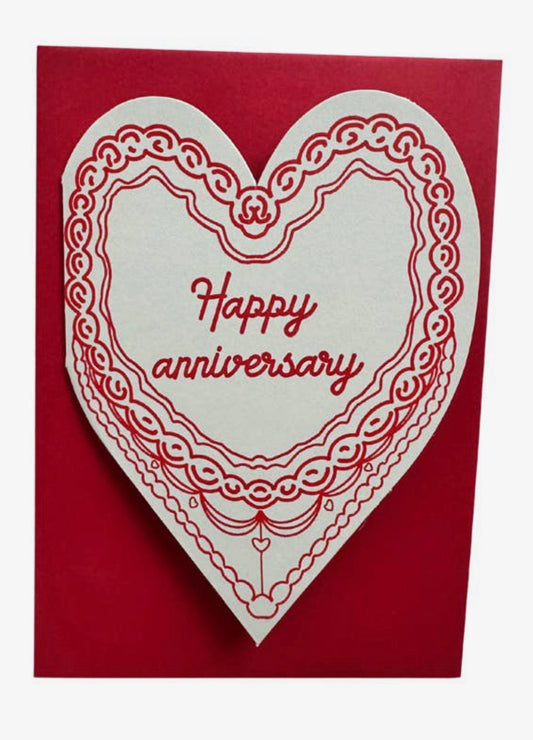 Happy Anniversary Retro Letterpress Heart Card