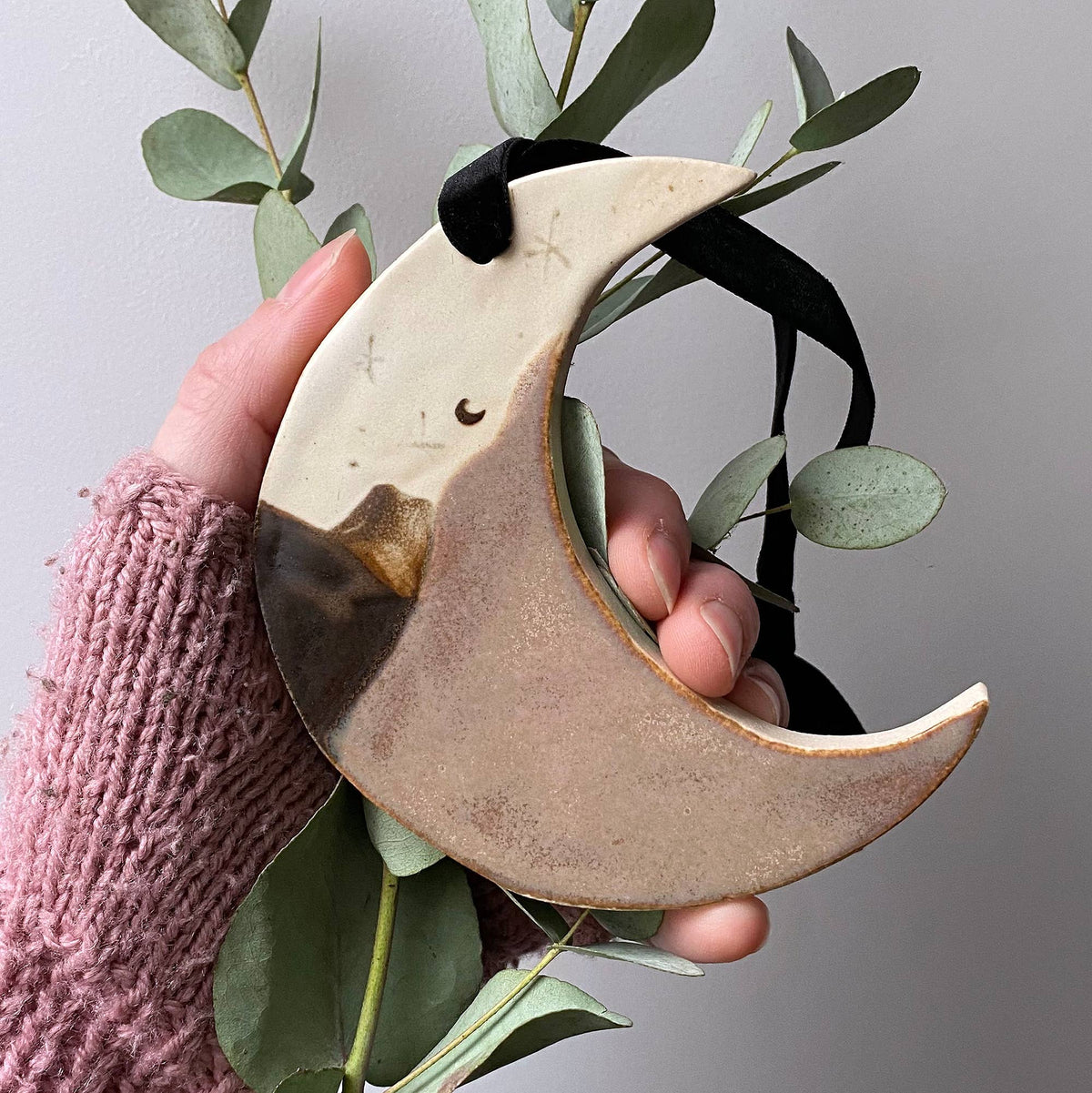 Hanging Mountain Crescent Moon | Stoneware Ceramic