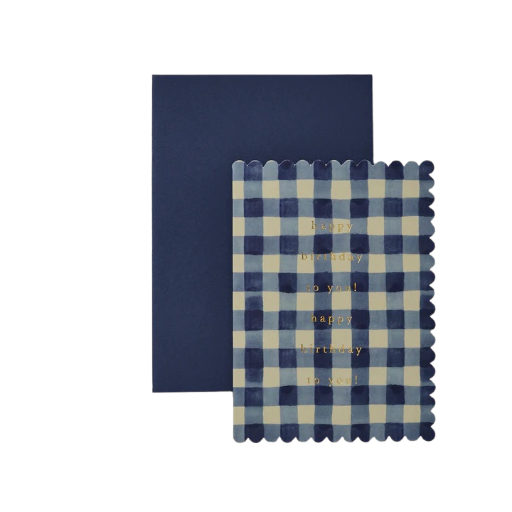Blue Gingham Happy Birthday