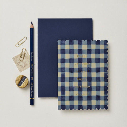 Blue Gingham Happy Birthday